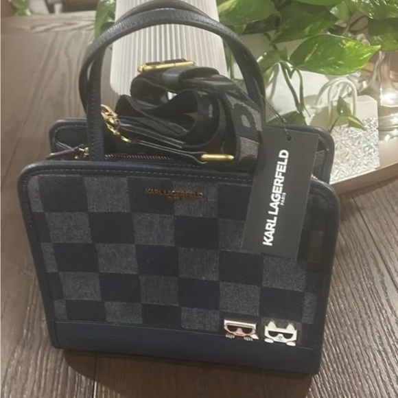 Karl Lagerfeld Navy Checkered Women's Bag NWT - Picture 5 of 12
